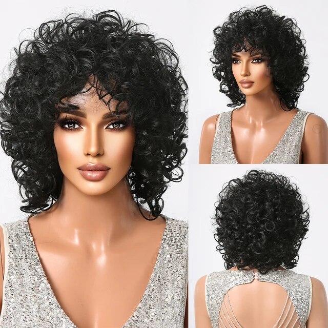 Peruci scurte blonde ondulate afro japoneze din fibre de înaltă calitate pentru femei Peruci ondulate negre pentru femei cu breton Perucă zilnică Cosplay