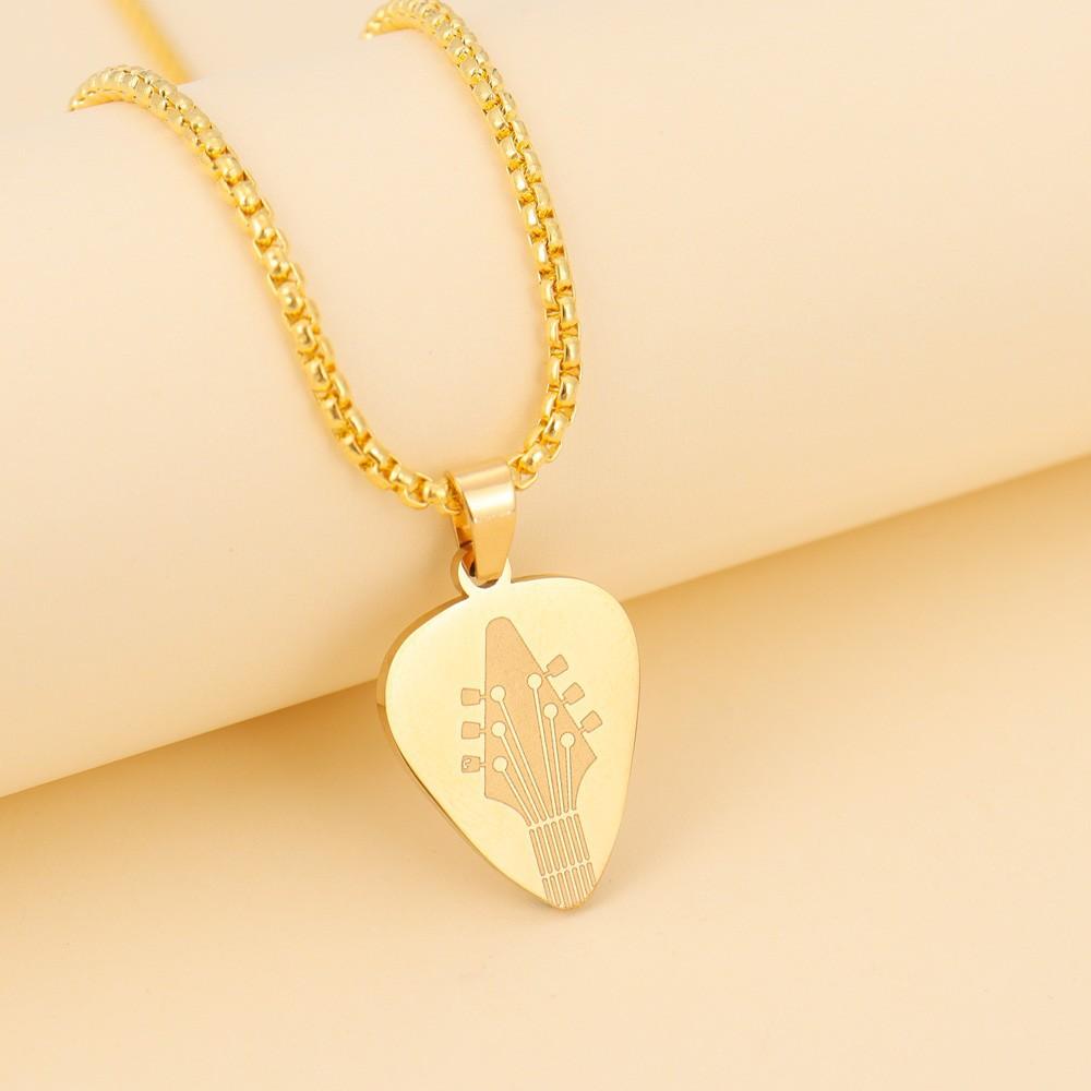Guitar Plectrum Pendant Necklace Engraved Pendant Musician Necklace Jewelry