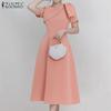 ZANZEA Women Casual Round Neck Summer Short Sleeve A-line Dress