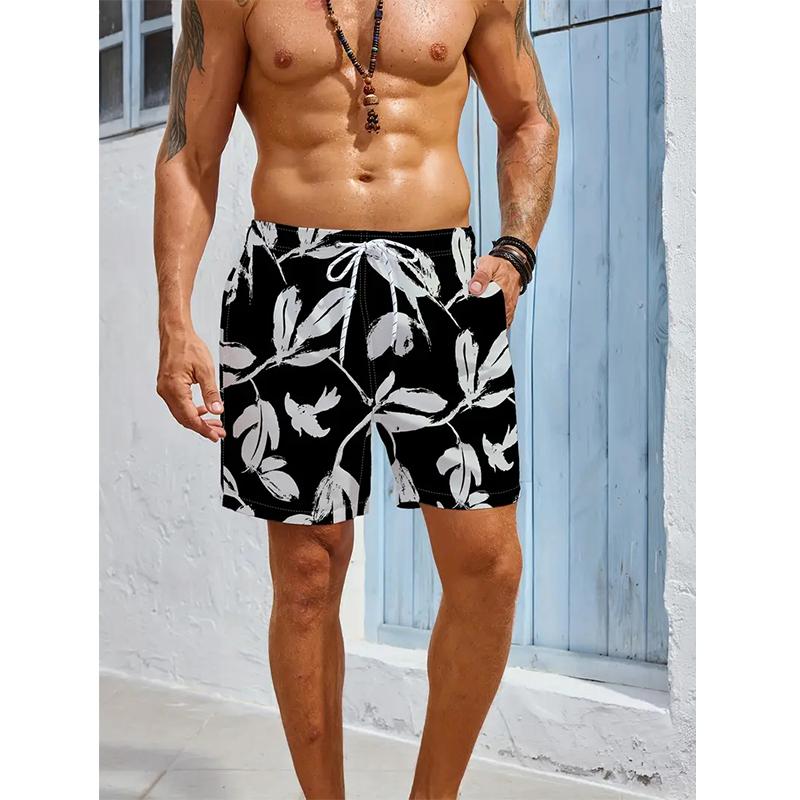 3D Print Flower Pattern Beach Shorts For Men Summer Casual Palm Tree Pattern Short Pants Men's Quick Dry Surf Board Shorts