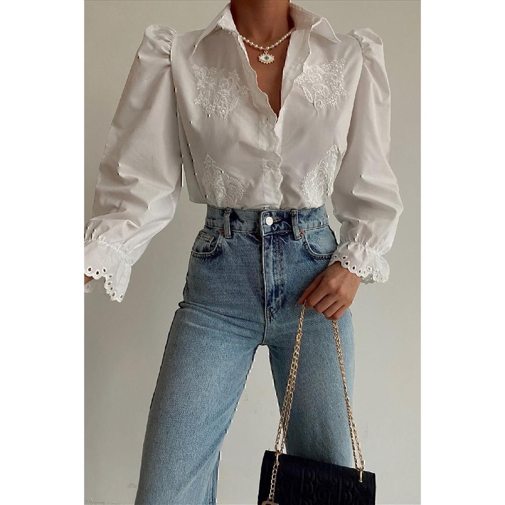 Vintage Shirt White With Scallop Detail
