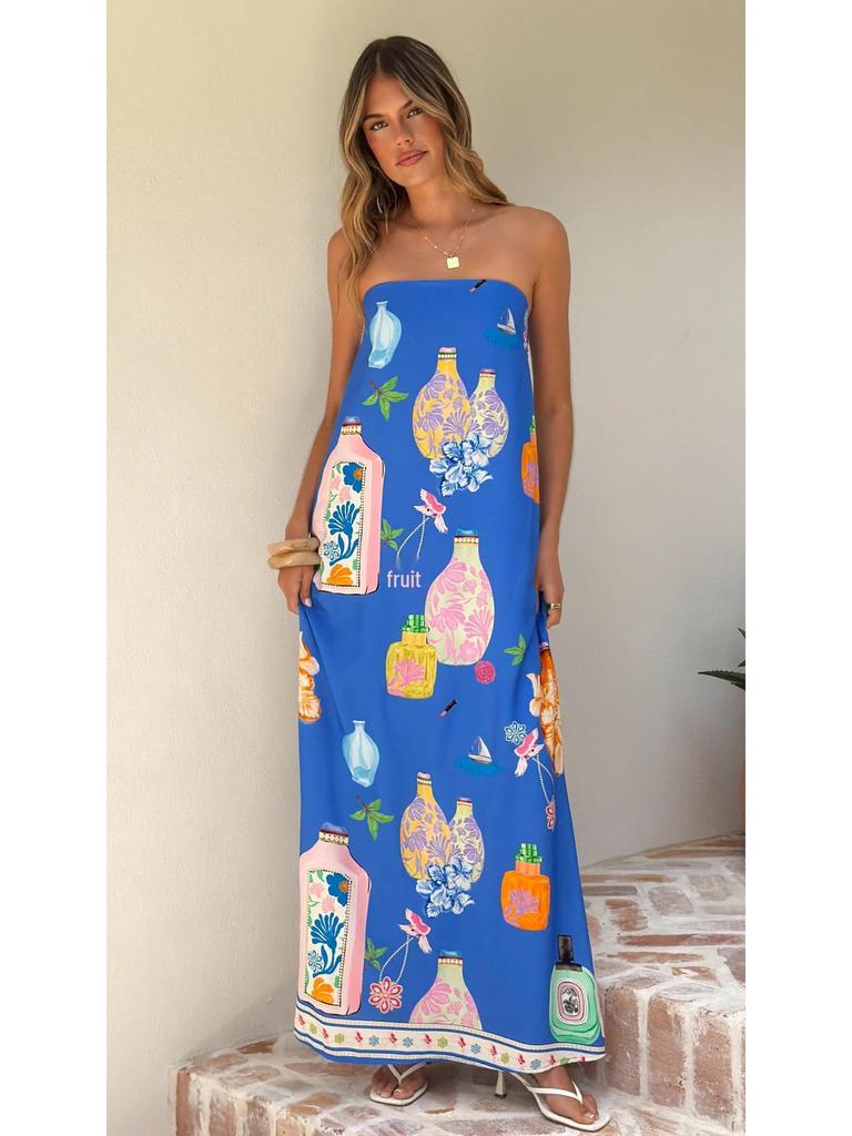 2025 European Linen Strapless Casual Holiday Dress