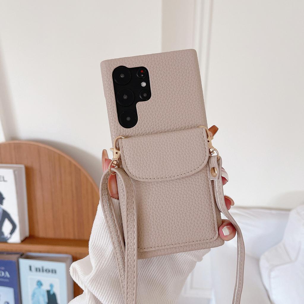 Litchi Card Oblique Span Card Bag Is Suitable for Samsung S23 Ultra Mobile Phone Case S22/A54/A13 Oblique Span Card Case