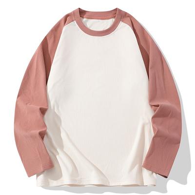 Camiseta Casual Patchwork Redonda Solta Outono Primavera Manga Longa Masculina Camiseta Básica Pulôver Top Masculino