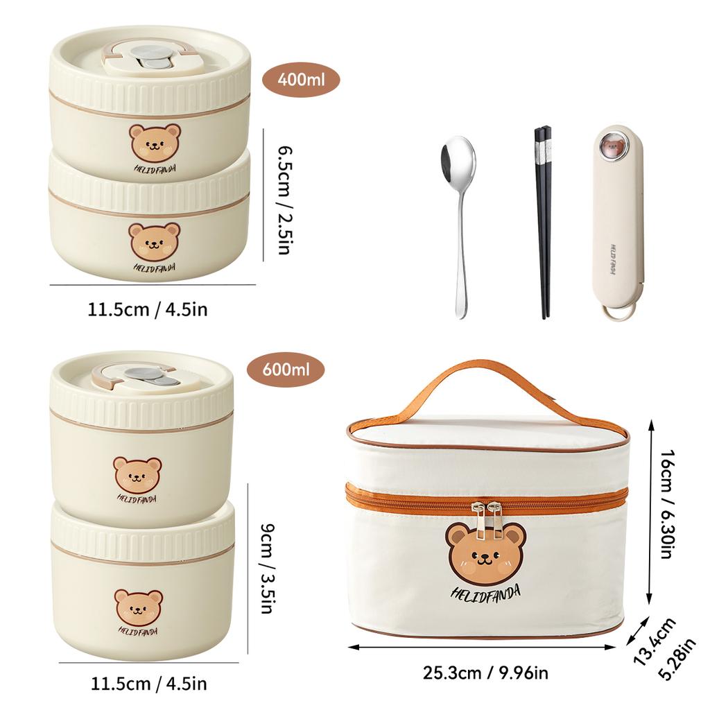 WORTHBUY Cute 304 Stainless Steel Thermal Bento Box With Handle Leak Proof Lunch Box Microwave Food Container For Students Adult