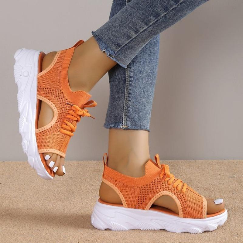 Large size sports sandals women's summer new thick-soled fly-woven soft-soled casual hollow beach sandals