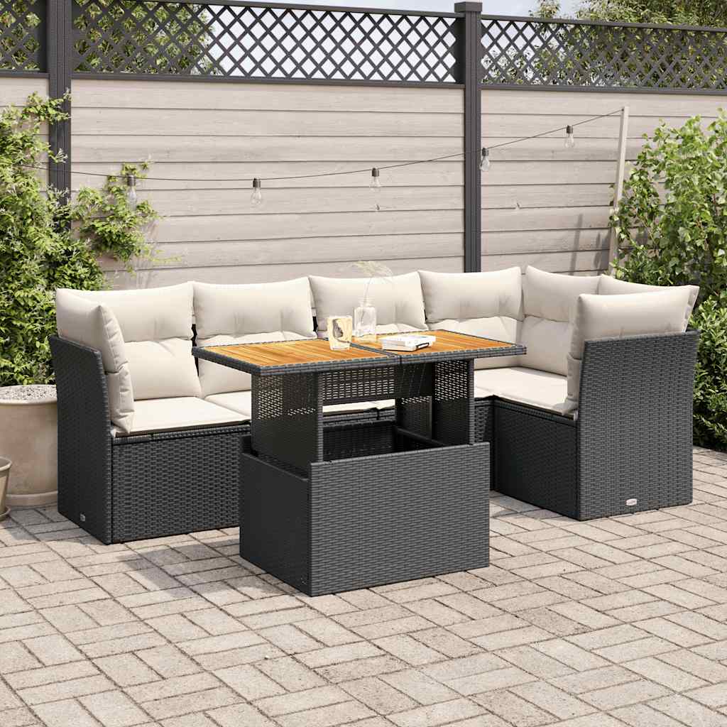 Vidaxl 6-Cz. Set di Mobili da Giardino con Cuscini, Polyrattan Nero