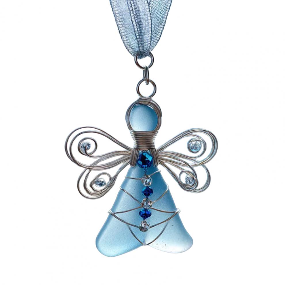 Sea Glass Angel Ornament Coastal Christmas Art Keepsake Wire-Wrapped Angel Christmas Tree Decoration For Holiday Home Decor
