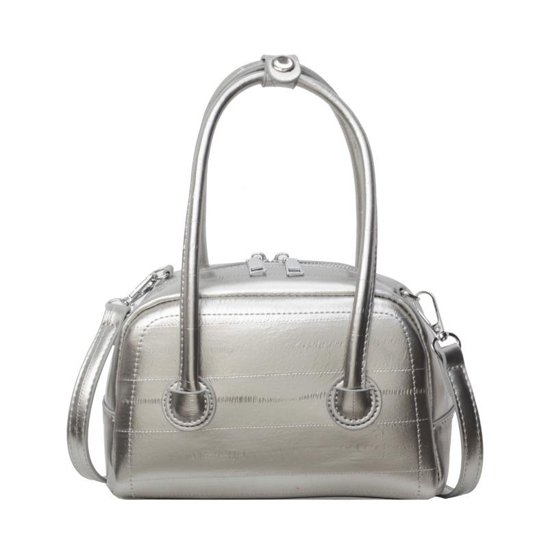 

Высококлассная серебристая маленькая сумка женская 2025 новая популярная универсальная сумка-мессенджер модная супер горячая портативная сумка-боулинг серебряный