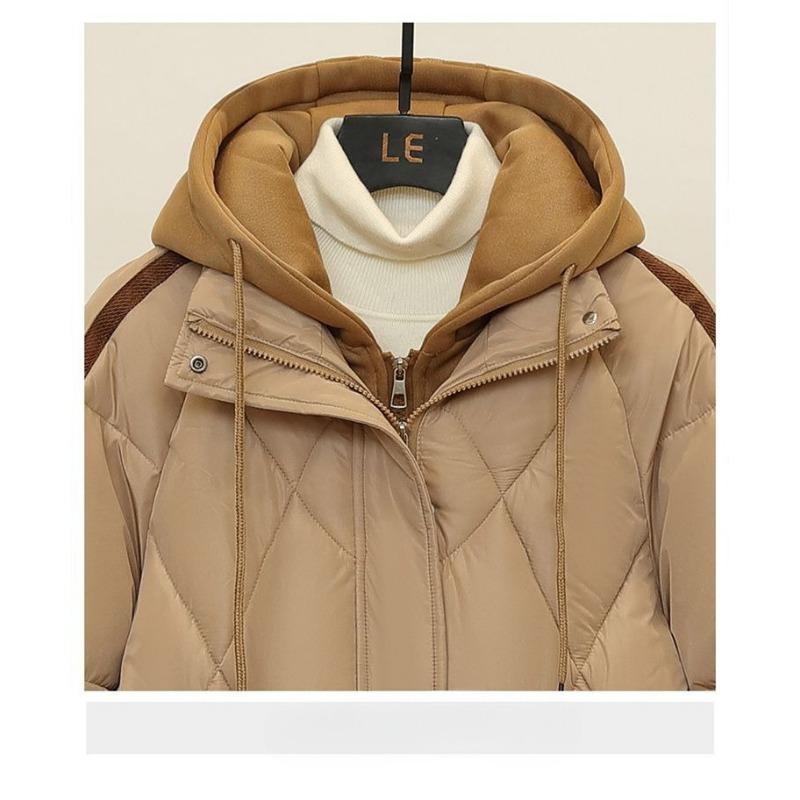 Χαλαρό Ζεστό Χειμωνιάτικο Πουπουλένιο Βαμβακερό Παλτό Γυναικείο Μακρύ Μπουφάν με Γέμιση Ψεύτικο Δύο Κομματιών Χοντρό Χειμωνιάτικο Παλτό