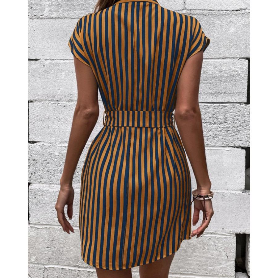 Spring Summer Women's Sleeveless Striped Lace Up Casual Dresses