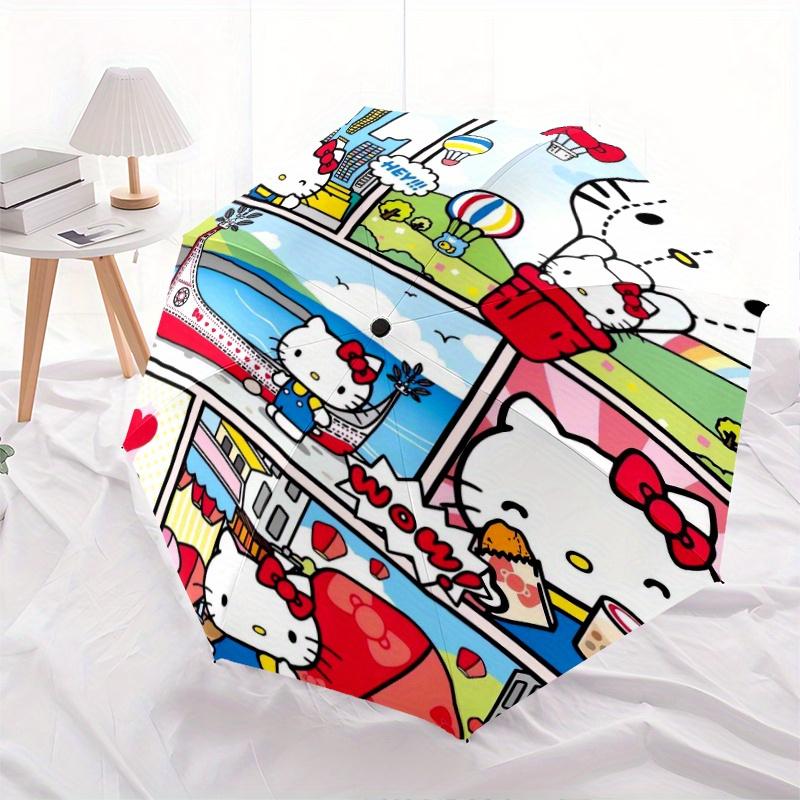 Hey Hello Kitty Automatic Opening and Closing Cartoon Umbrella, Lightweight 3-Fold, With Cute Cartoon Characters, Suitable for Home, Outdoor and Daily