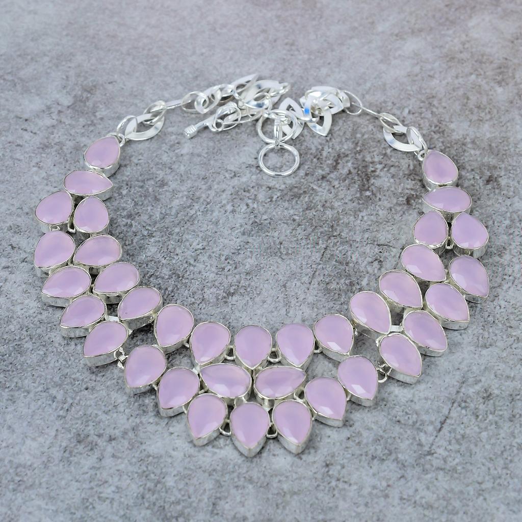 Pink Chalcedony Gemstone Handmade 925 Sterling Silver Jewelry Necklace 18" M-321