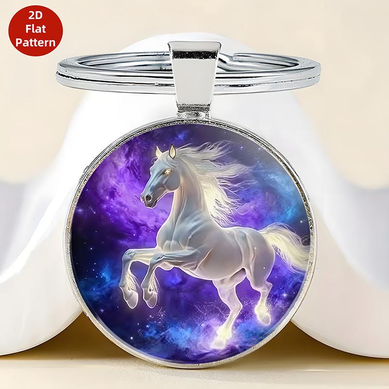 Retro Zodiac Horse Pattern Zinc Alloy Circular Keychain Car Backpack Hangings Decoration