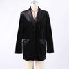 Velvet Diamond Decorated Black Blazer Woman Loose V-neck Suit Coat Fashion Casual Full Sleeve Solid Jacket Commute Spring Autumn