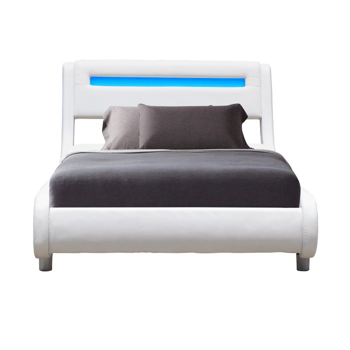 Lit simple en placage MDF massif 90x200 - - Sommier lattes 13 lattes - Tte de lit incurve BLANC