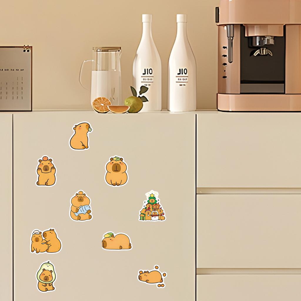 50 PCS Funny Capybara Waterproof Stickers Cute Animal Capybara Cartoon Stickers for Water Bottle Scrapbook Luggage Bike