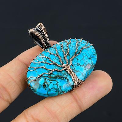 Tree Of Life Tibetan Turquoise Gemstone Copper Wire Wrap Handmade Pendant Jewelry For Gift