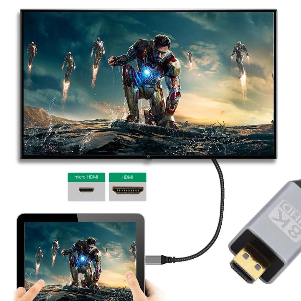 Xiwai 8K Micro HDMI HDTV na 4K Hyper Flexibilní Tenký Kabel pro Kamery a HDTV 2.1 Ultra-Tenký Kabel, 0,5 m Typ-A Typ-D,