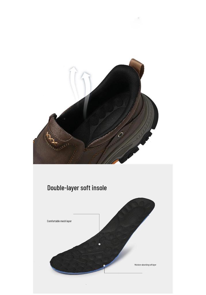 Men's Spring Loafers - Outdoor Casual Hiking, Thick Sole, Wear-Resistant, Slip-On Leather Shoes