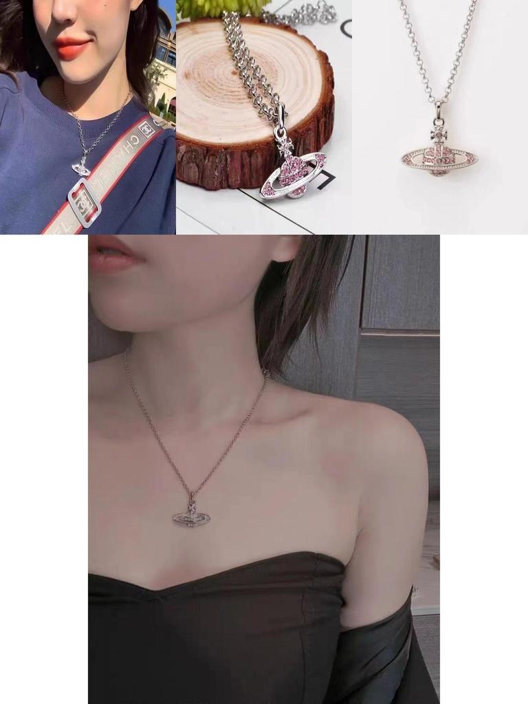 Elegante und luxuriöse Saturn-Halskette für Damen Geometrisches Design mit funkelnden eingelegten Diamanten