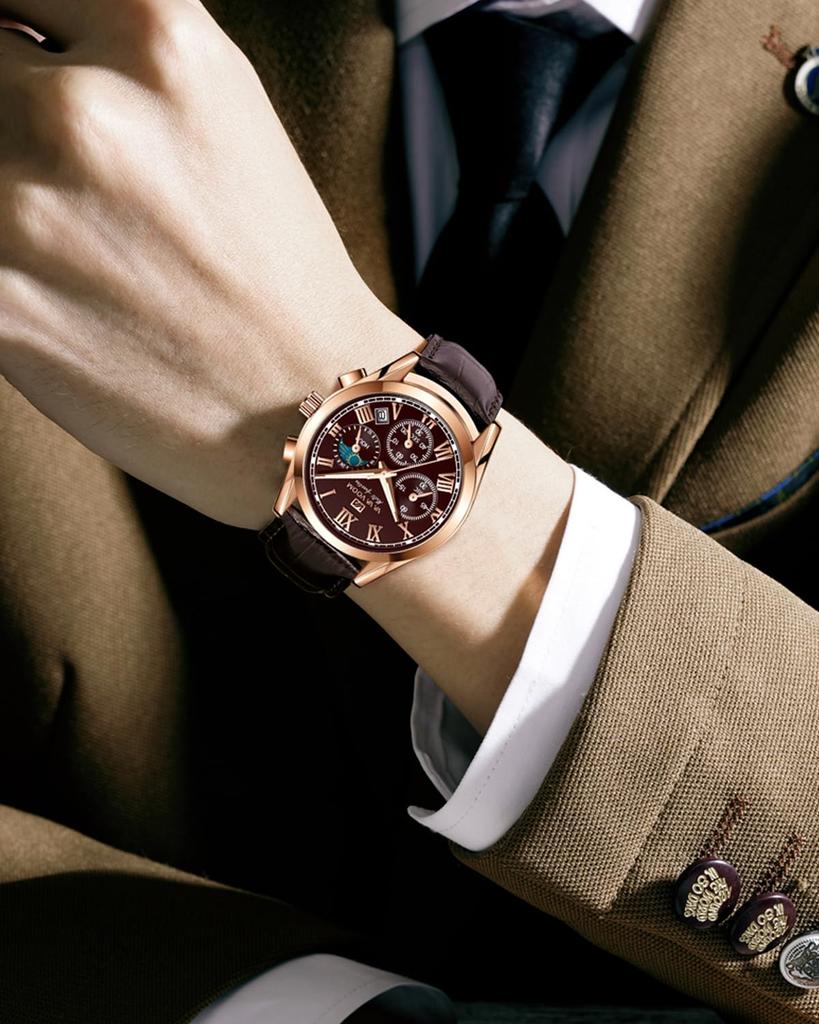 Ceas Hannah Martin cu Dată Luminos Impermeabil Curea Ceas de Timp Liber Afișaj Multifuncțional cu 6 Aiguilles pentru Bărbați, Aiguilles, (VA-2751-H-FK)