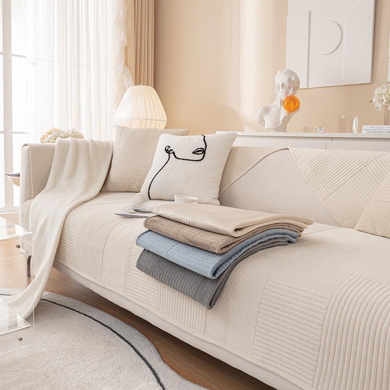 Cream Sofa Cover All Wrapped Plush Thickened Wind Feeling Four Seasons General Cover Soft Comfortable Cushion Protector