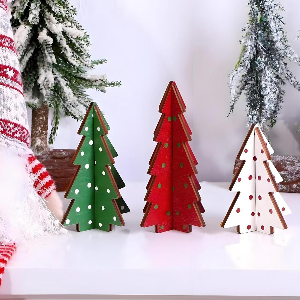 Desk Christmas Tree 3 Pieces Wooden Home Decor Small Christmas Trees Cute Table Decor For Party Decorations Mantel Shelf Desk