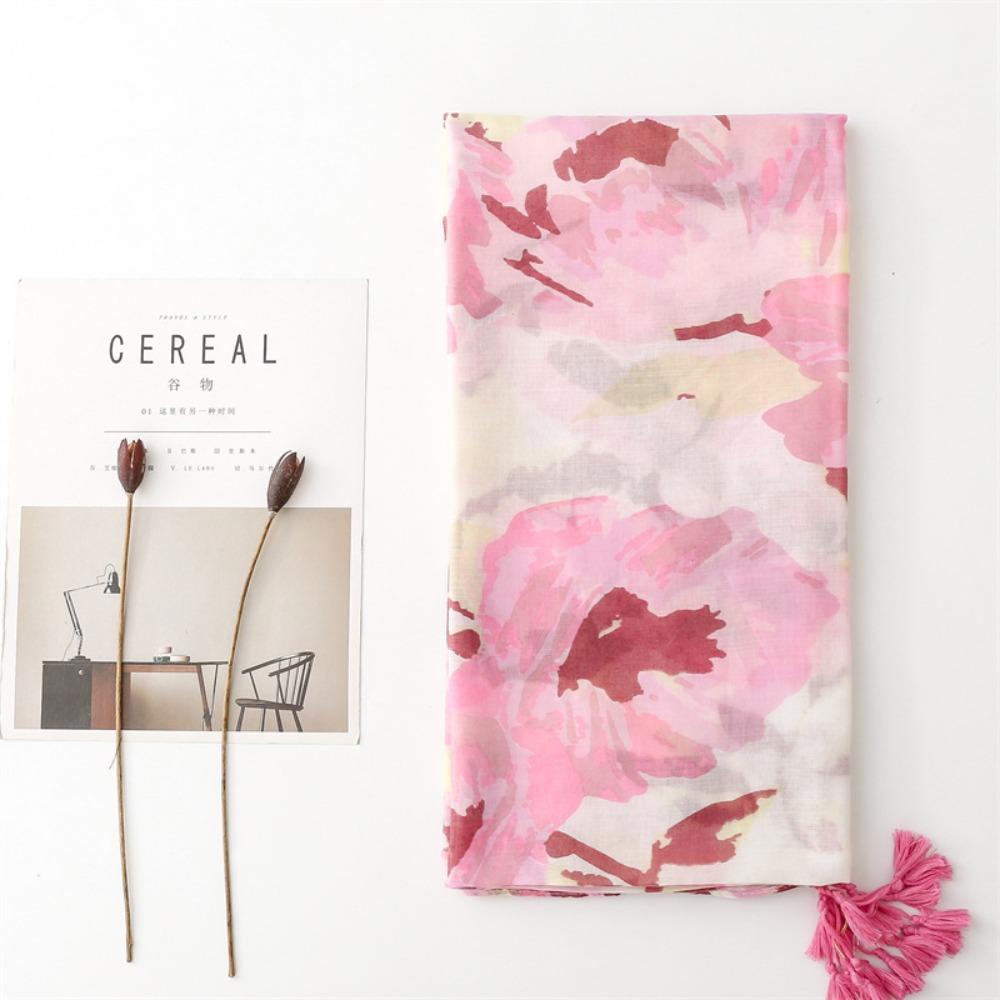 Korean Tassel Viscose Shawl Scarf Wash Painting Style Women Hijab Shawls Soft Thin Scarf  Beach