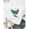 European Sizes Women's Casual Short Sleeve T-Shirt with Vibrant Butterfly & Floral Animal Print, Round Neck