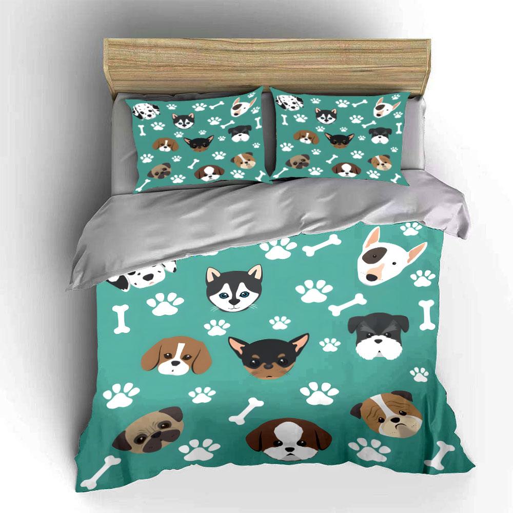 Cute Dog Faces and Paw Prints Bedding Duvet Cover Set (1*Duvet Cover 2*Pillowcases, without duvet insert)
