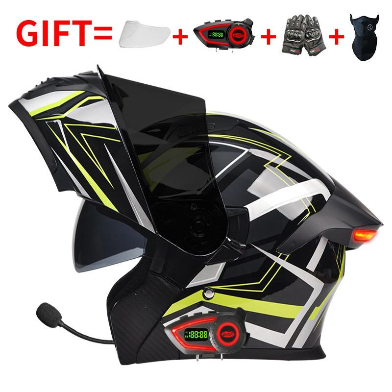 Bluetooth Smart Tail Light Motorcycle Flip-Up Helmet Men Women All Season Full Face Off-Road Riding