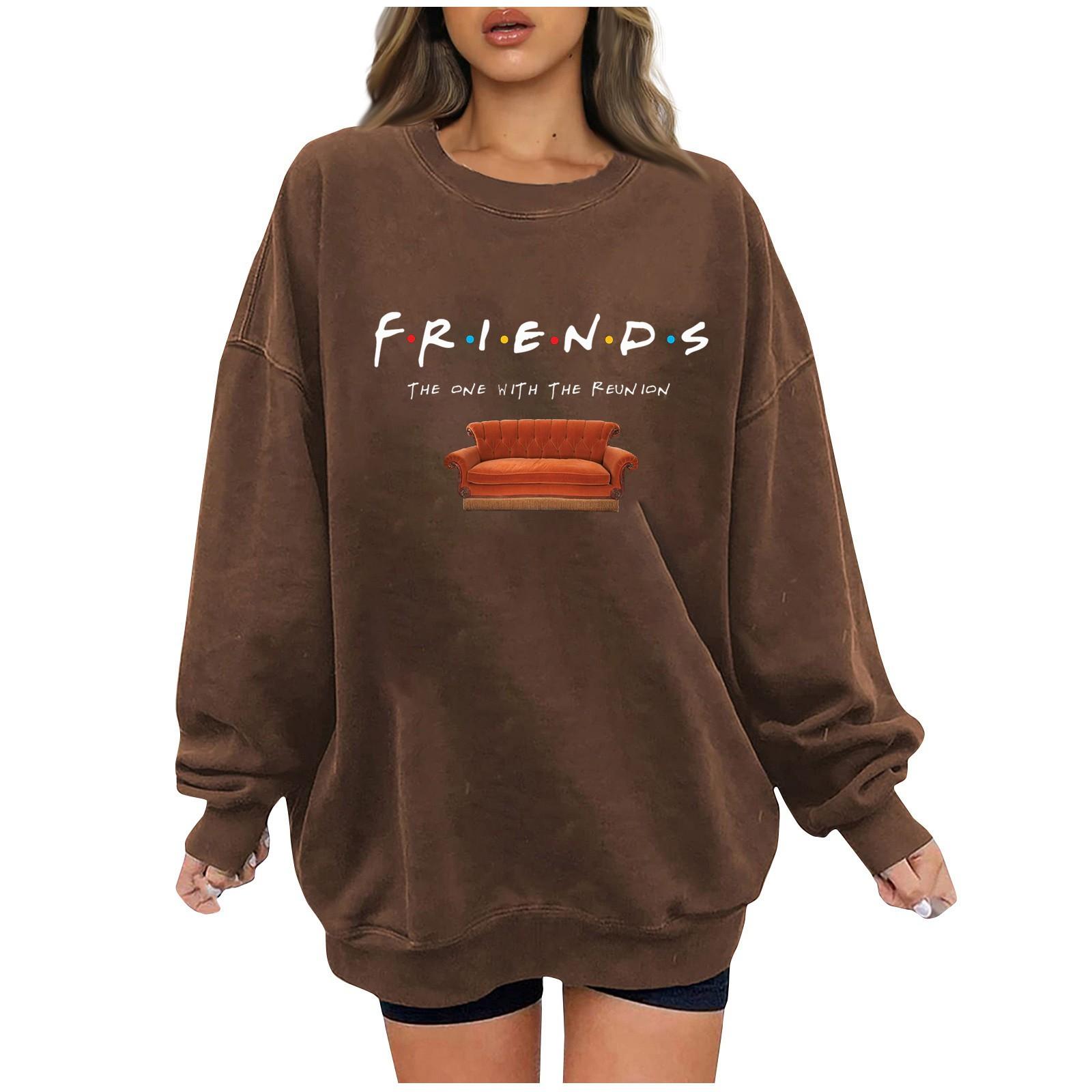 

Women s Fashion Casual Long Sleeve Letter Printed Loose Round Neck Pullover Shirt XXL кофейный