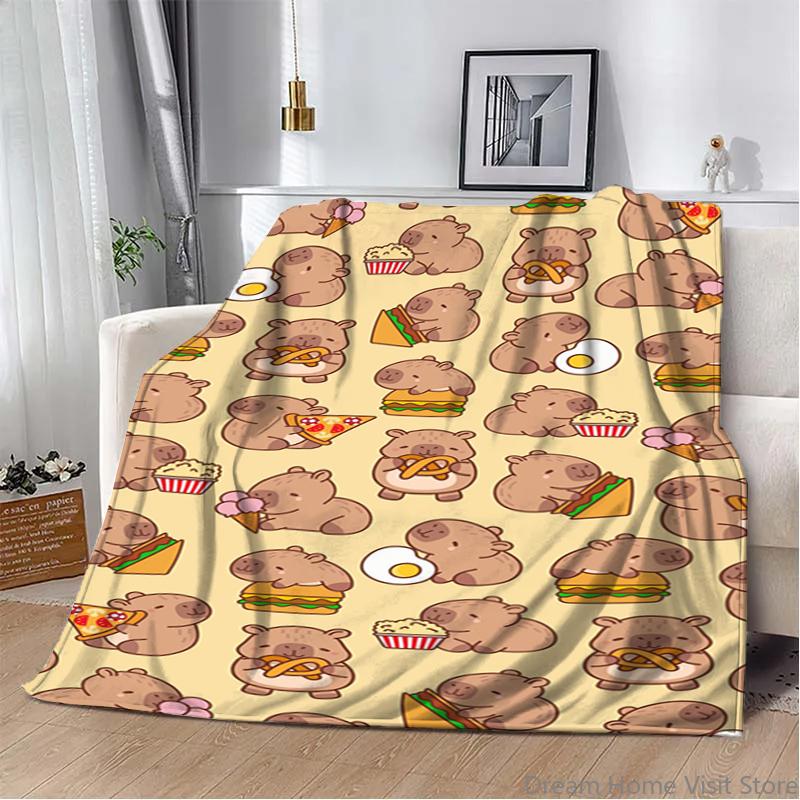 Cartoon Soft Capybara pattern printed Flannel Throw blanket, suitable for sofas, beds,offices, travel, Picnic,warm plush blanket