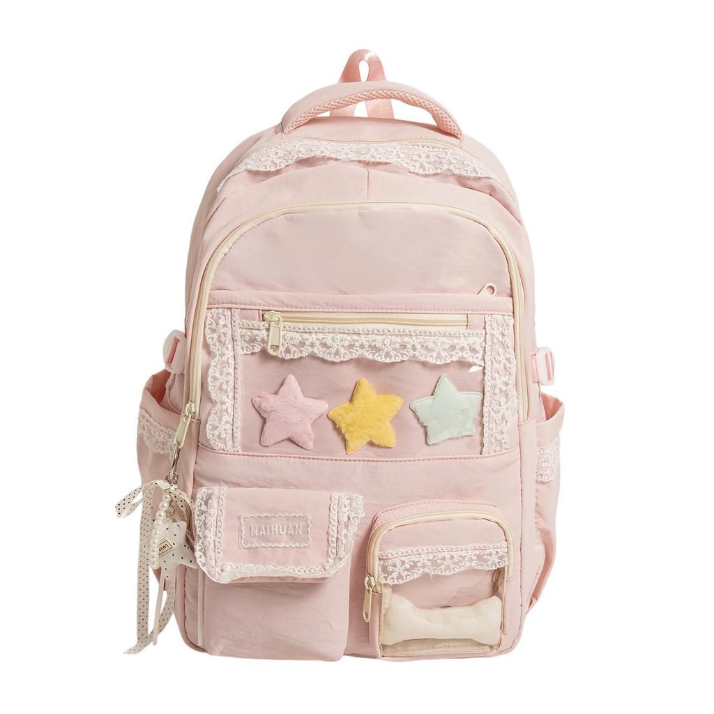 Zaino1011 Popolare Stile Balletto Zaino Scolastico Studente Bordo in Pizzo Zaino per Studente Scuola Media Zaino Grande Capacità Donna Zaino Dolore