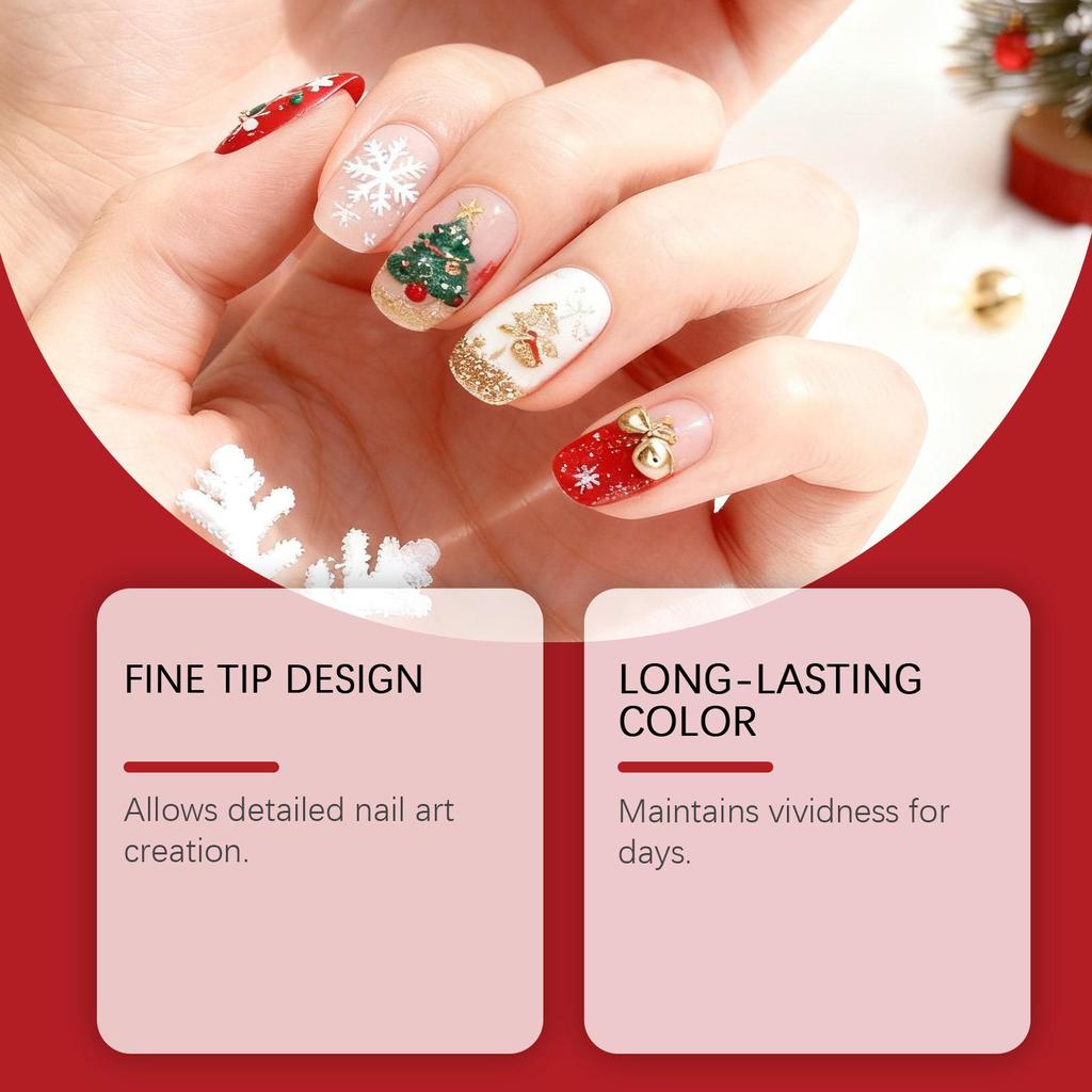 Torvikx DIY Christmas Nail Art Graffiti Pen - Fine Tip, Highly Pigmented, Smudge-Proof Nail Painting Pen