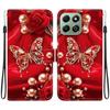 Handmade PU Leather Flip Case for Honor X6b Anti-Slip Shockproof Cover with Wrist Strap & Heart/Rose Cat Designs