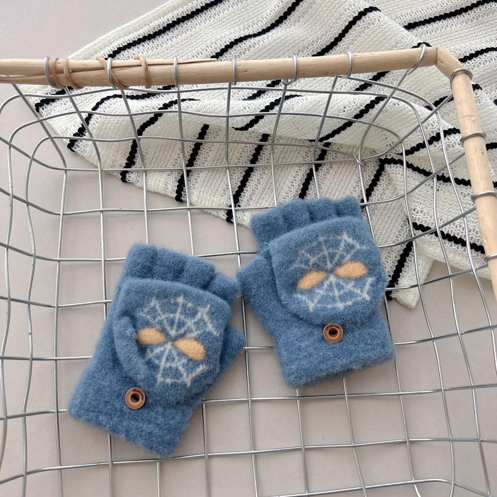 2-7 years old, children's cartoon gloves, winter warm boys and girls write five-finger Spider-Man flip-top knitted gloves