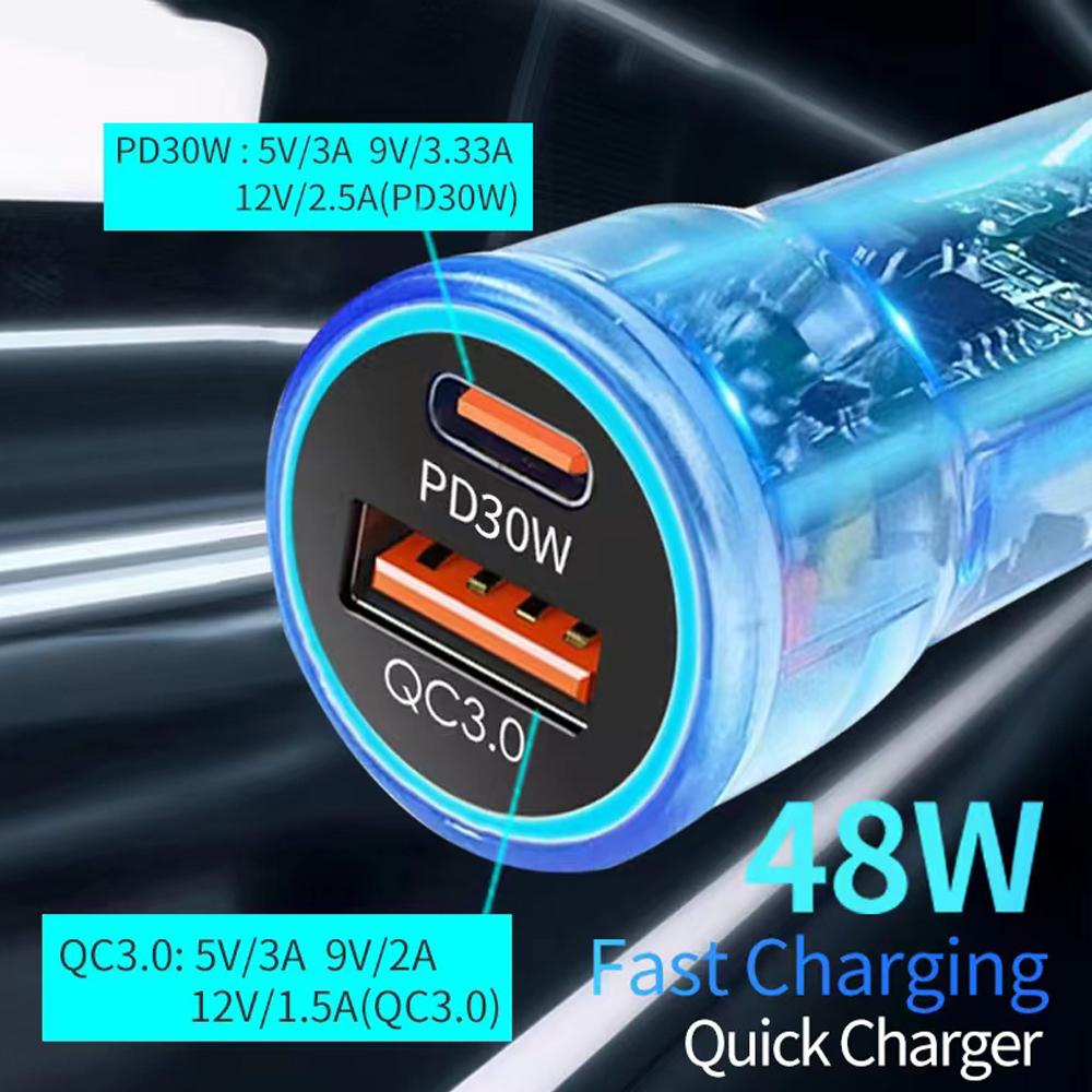 48W Car Charger Dual USB QC3.0 Fast Charging for IPhone Samsung Xiaomi PD Charging Adapter with Digital Display Car Accessories
