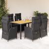 Vidaxl 7-Cz. Garden Furniture Set With Cushions, Black, Poly Rattan