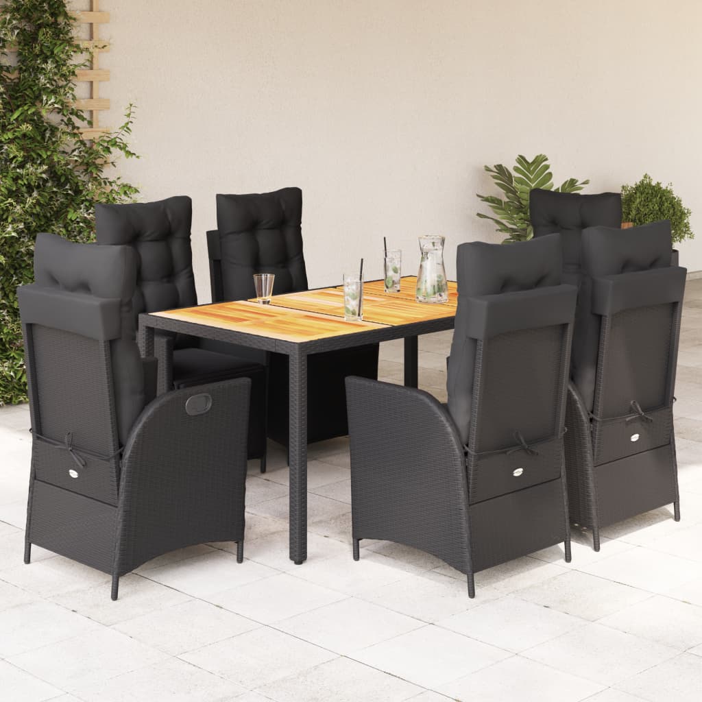 Vidaxl 7-Cz. Garden Furniture Set With Cushions, Black, Poly Rattan