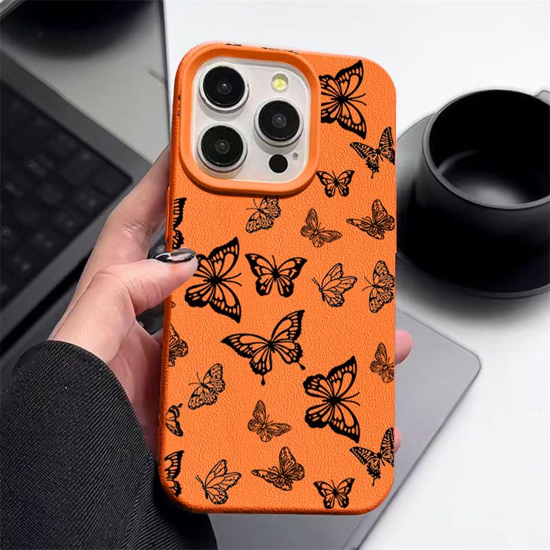 Černý pouzdro na telefon s potiskem motýlů, odolné proti nárazům, pro iPhone 16 16E 15 Pro 14 Pro Max 13 12 11, TPU měkký matný zadní kryt proti pádu