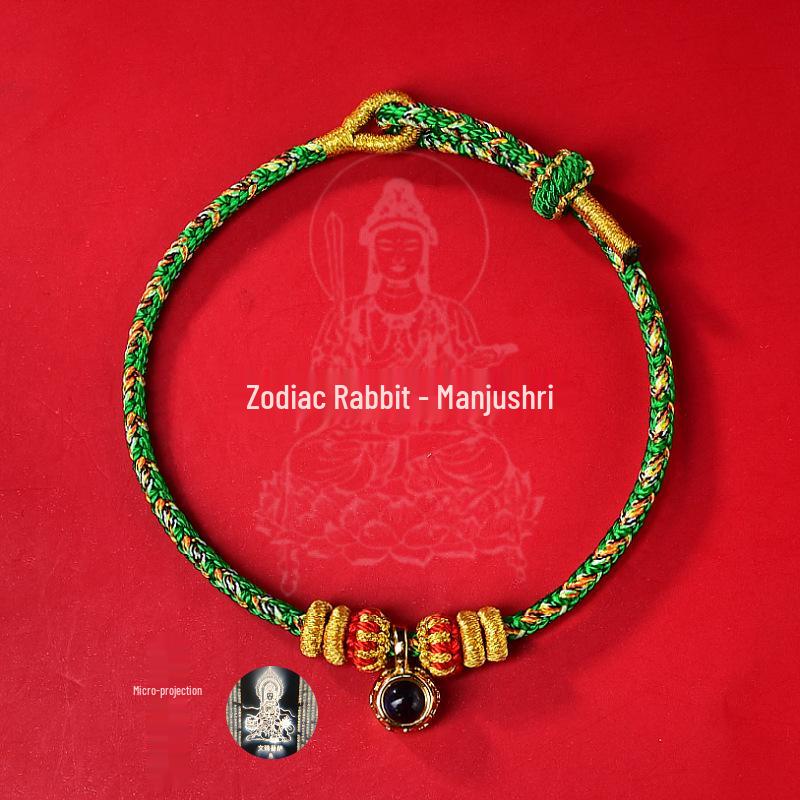 2026 Year of the Horse Zodiac Red String Bracelet with Micro-Carved Buddha Projection and Eight Guardian Deities