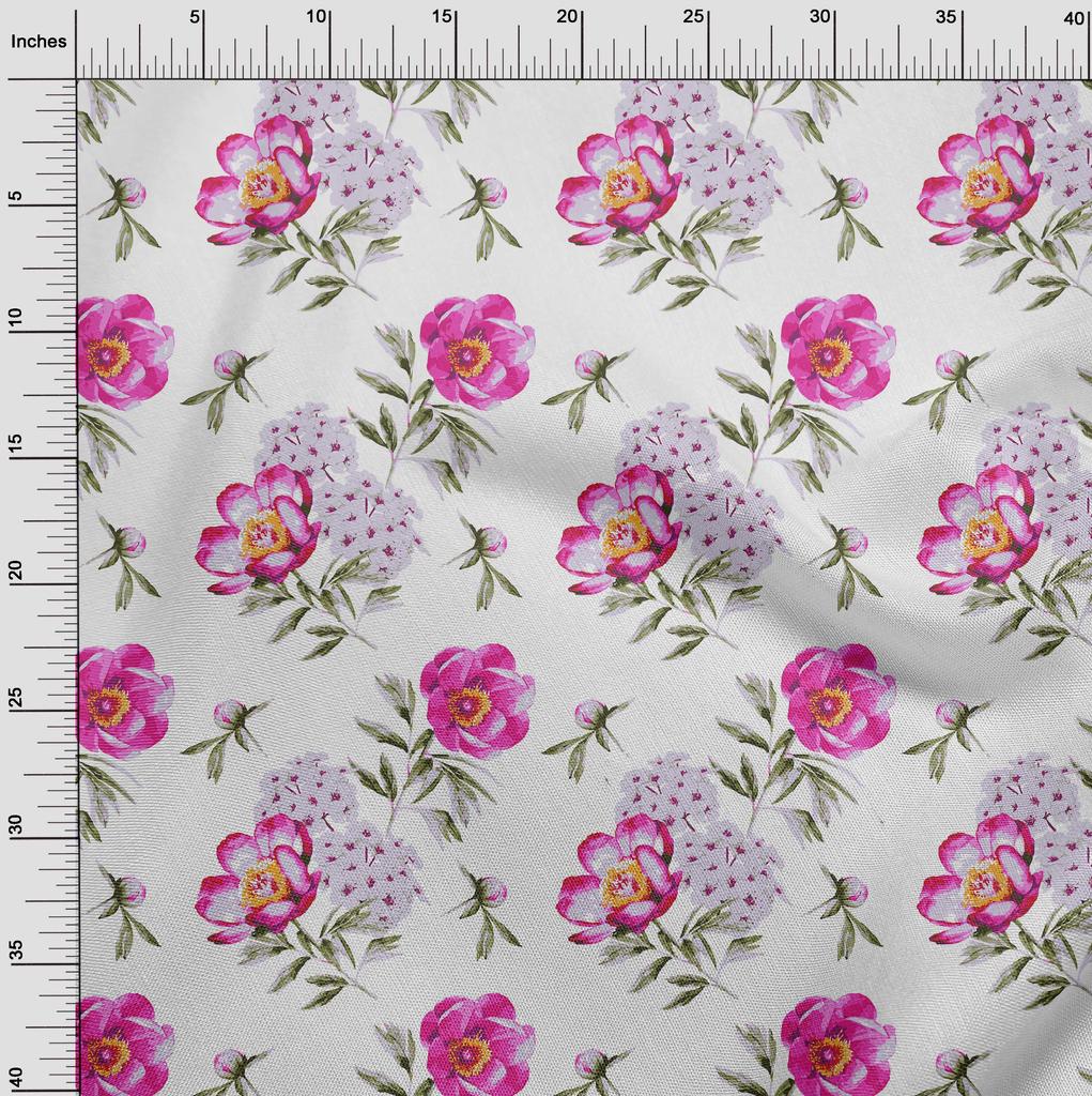 oneOone Cotton Flex Fuschia Pink Fabric Flower & Leaves Watercolor Sewing Material Print Fabric By The Yard 40 Inch