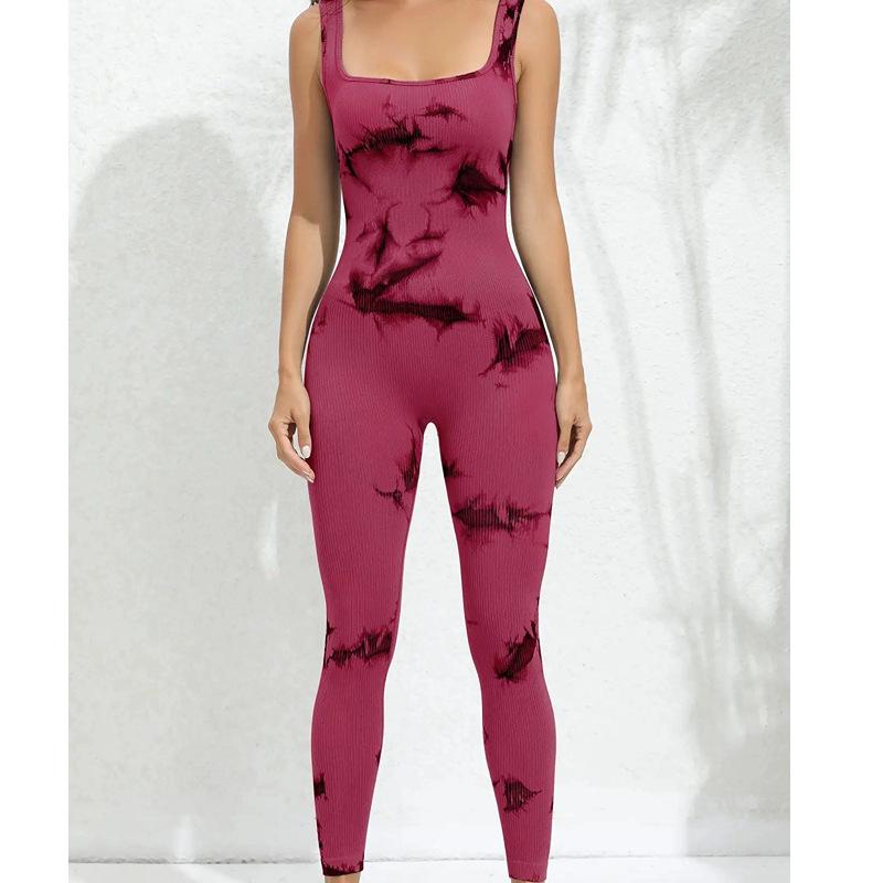 New Seamless Tie Dye Jumpsuit Yoga Suit Sleeveless Camisole Pants Sports Jumpsuit Yoga Jumpsuit Women
