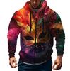 Men's Sports Casual Fleece Hoodie Carnival Print Hoodie Cardigan Zipper Multi-pocket Hoodie Coat