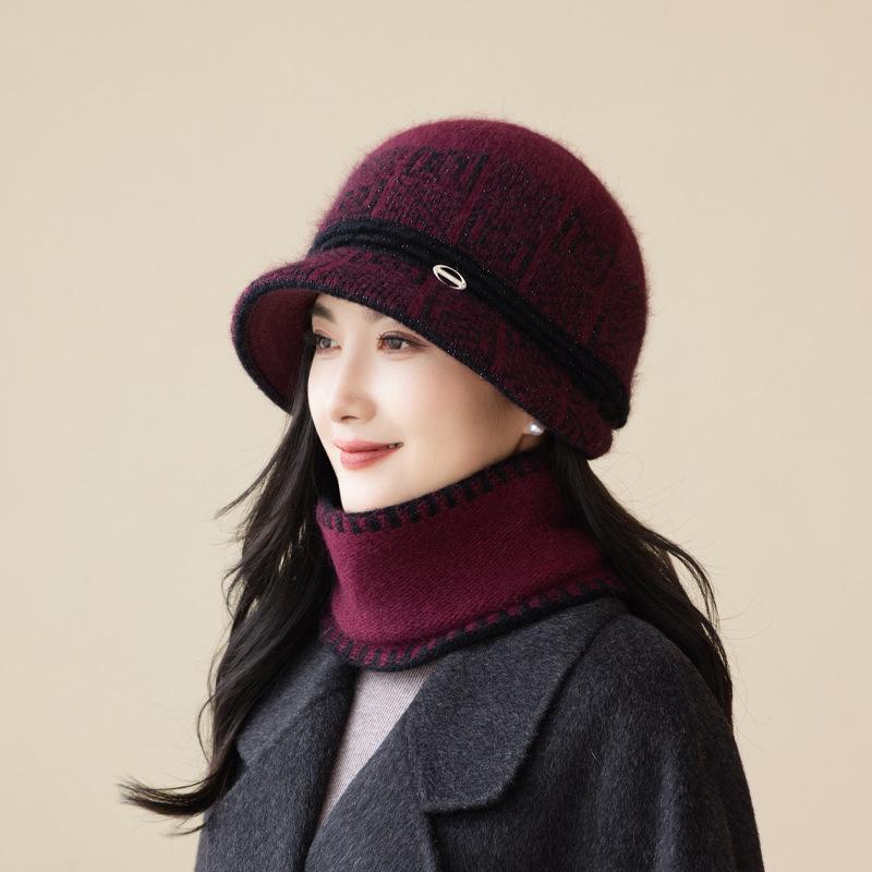 New senior knitted hat commuter wear casual warm neck protector short brim senior scarf hat