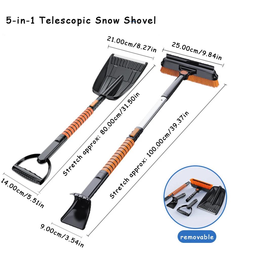 Winter Car Glass Cleaning Accessories: 2-in-1 Retractable Ice Shovel & Brush for Efficient Ice, Snow & Stain Removal