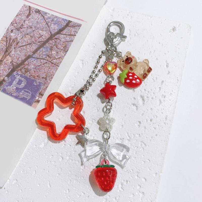 Lovely Style Fruit Keychain 3D Acrylic Peach/Strawberry Charm Versatile Bag Decoration Elegant Birthday Present