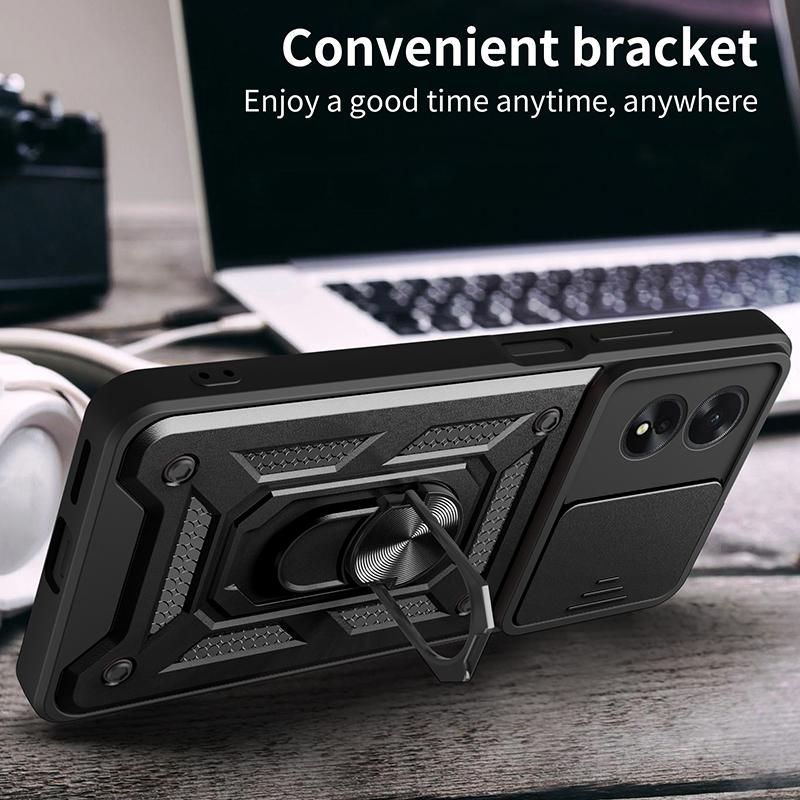 For Oppo A38 4G Case PC+TPU Anti-fall Kickstand Phone Cover with Slide Lens Lid